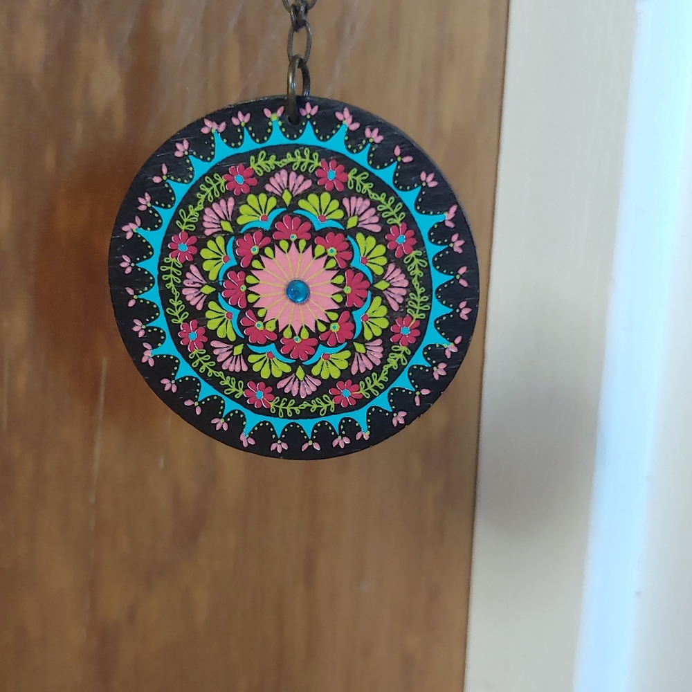 Necklace with wood charm